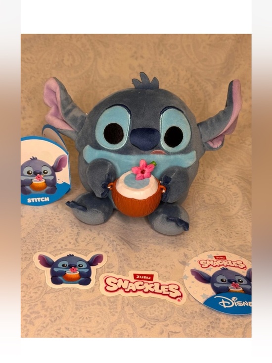 Disney Other - Disney Light Blue & Pink Stitch Snackles Plush with Coconut drink